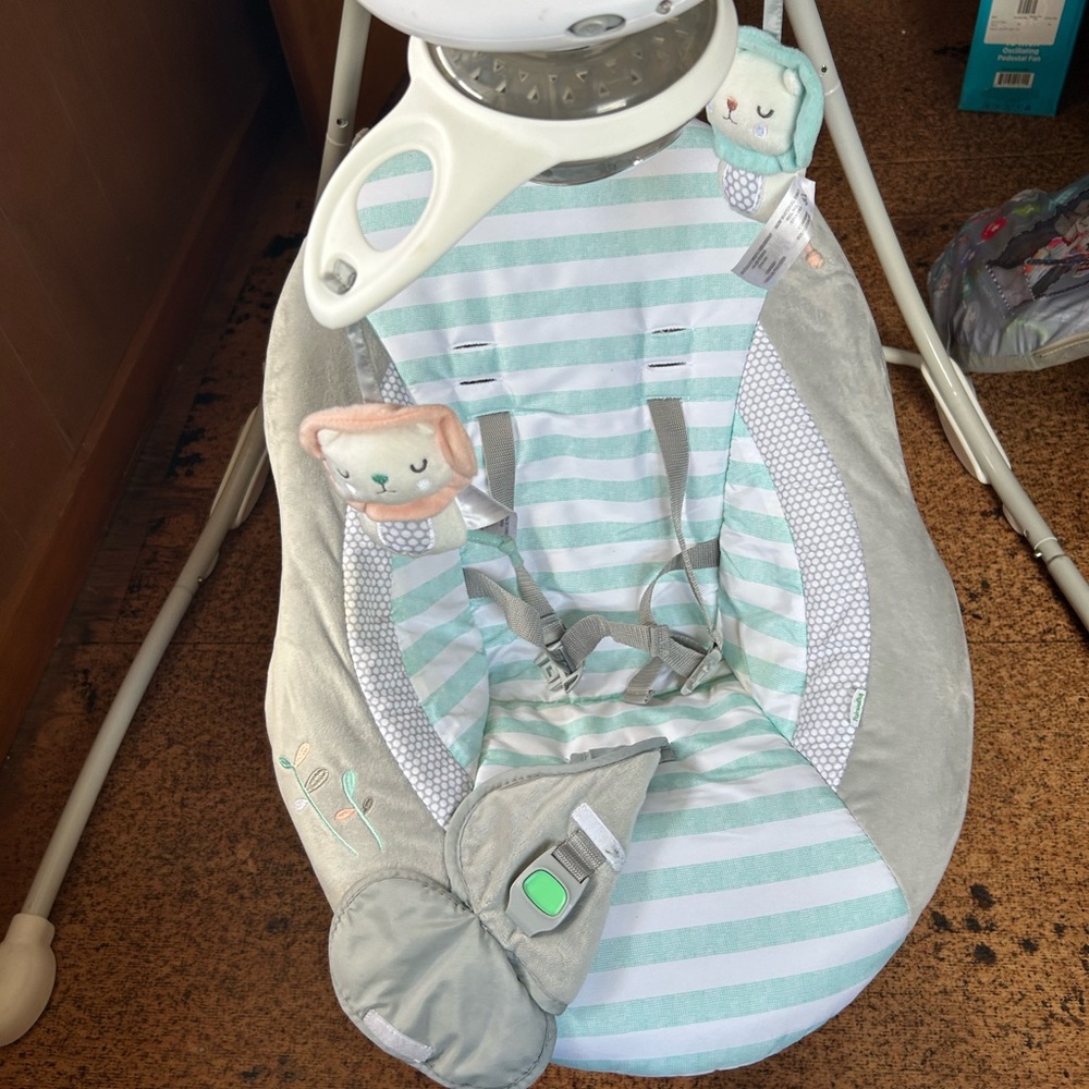 Striped Baby Swing with Plush Toys